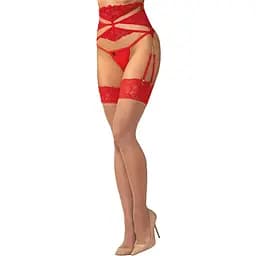 Чулки Obsessive Matildea 2XL/3XL (бежевый с красным)