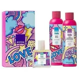 Дитячий парфумерно-косметичний набір Avon Love у подарунковій упаковці (shmp/con/200 мл + /gel/200 мл + aroma/water/30 мл)