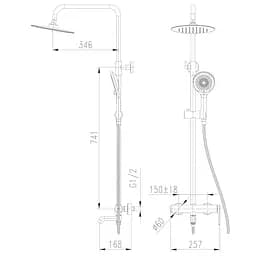 Душова система TOPAZ LOFT TLF 32102-H75-C хромована настінна для ванної з верхньою та ручною лійкою - мініатюра 6