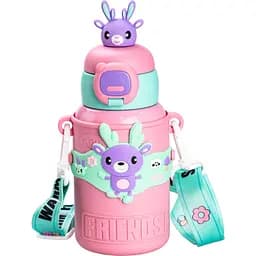 Термос дитячий Yiwu Warm Friends HP18308P зі знімним силіконовим чохлом та ремінцем 450 мл, рожевий