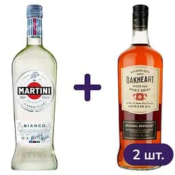 Набір: Вермут Martini Bianco 15% 1 л + Спиртний напій на основі рому Bacardi Oakheart Original 35% 2 л (1 л x 2 шт.)