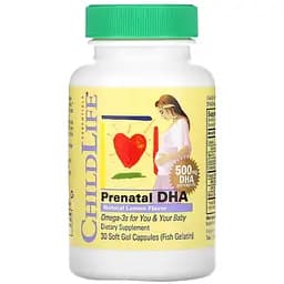 DHA для вагітних ChildLife Prenatal DHA зі смаком лимона 500 мг 30 шт. (CDL12500)