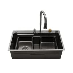 Кухонна мийка Kroner KRP Schwarze - SET7545HM PVD (3.0/0.8 мм) CV033382, Чорний - мініатюра 6