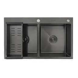 Кухонна мийка Gappo GS8350-6 накладна 830x500 мм, нержавіюча сталь, поверхня PVD, Чорний - мініатюра 2