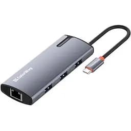 Хаб Usb ColorWay 6-in-1, Grey, Type-C 3.0 - 1xType-C (100 Вт) / 3xUsb 3.0 / 1xUsb 2.0 / GLan, кабель 17 см, алюминиевый корпус