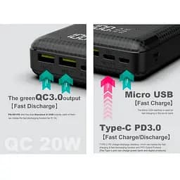 Портативний зовнішній акумулятор Pineng PN-861 20000 mAh Power Bank Чорний - мініатюра 5