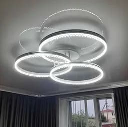 LED світильник білий на 3 кільця з хромованою смужкою d50 см | Line F | Арт. A55063/3A RGB WT+CH