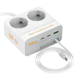 Мережевий зарядний пристрій подовжувач Hoco AC28 USB/3 Type-C PD 45W 2 розетки 2m білий - мініатюра 5