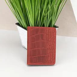 Обложка на ID паспорт, права кожаная на кнопке Handycover 0037 красная под рептилию