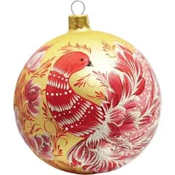 Ялинкова прикраса Санта Шоп Петриківка Червона Пташка на золоті скло (4820001112276)