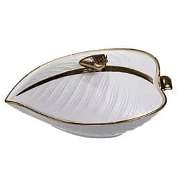 Супница 800 (мл) фарфоровая кастрюля бульонница 26×18×14 (см) с крышкой для дома и ресторана Белый с золотом Yiwu XL-4074AG