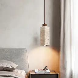 Світильник із підвісним травертиновим корпусом дерев'яною фурнітурою 6.5х6.5х28 см Line F ST003-65 x 230