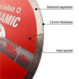 Диск алмазний Specialist+ Ceramic для плитки 180x1.8x25.4/8 мм (11/2-3180) - мініатюра 2