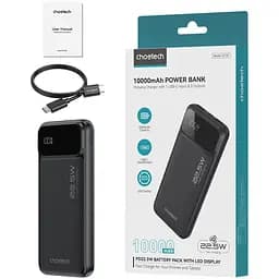 УМБ Choetech 10000mAh 22.5W PD,QC3.0 2USB-A+USB-C Black (B728-CCBK) - мініатюра 3