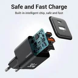 Мережевий зарядний пристрій Usams 30W Quick Charge 3.0 з швидкісною зарядкою (EU-вилка) Чорний (6958444904955) - мініатюра 3