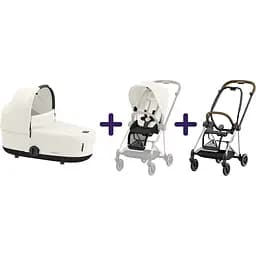 Люлька Cybex Mios Lux Off White + Текстиль для прогулянкового блоку Cybex Mios Off White + Шасі для коляски Cybex Mios LS RBA Chrome Brown