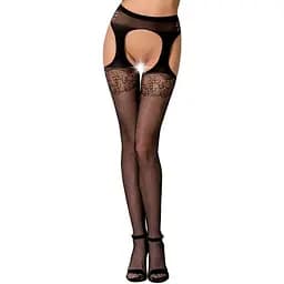 Эротические колготки-бодистокинг Passion S005 black имитация чулок и пояса для чулок S/M/L