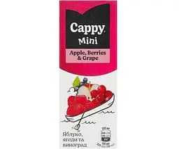 Cappy mini Apple-Berries-Grape, 0,2 л, Нектар Яблуко-Ягоди-Виноград Каппі міні, з трубочкою