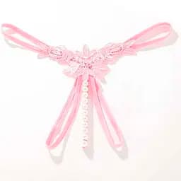 Стрінги Перлинки з декором у вигляді намистин та квітів S/M Рожевий K0573-4