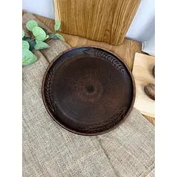 Блюдо для піци 30 см керамічне (глиняне) різьблене Колосок