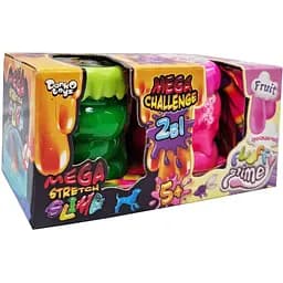 Вяжущая масса 2 в 1 Danko Toys Mega Stretch Slime и Fluffy Slime FLS-03-01U укр зелено-розовая