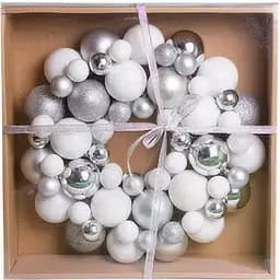 Вінок декоративний Jumi з ялинкових кульок біло-срібний 34 см (5900410379176)