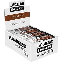 Блок батончиків LipoBar Exclusive Protein Bar, 20*50 грам збагачений біоактивним колагеном Peptan - Шоколад