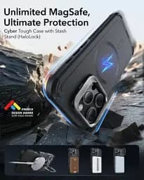 Протиударний чохол з підставкою ESR Cyber ​​Tough Case з Stash Stand (HaloLock) Black для iPhone 16 Pro Max (1A7660102) - мініатюра 2