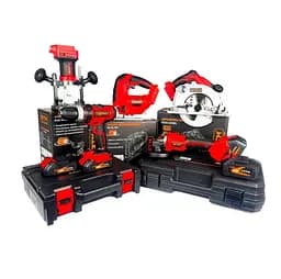 Набір акумуляторного інструменту GTM 18V шурупокрут + КШМ + лобзик + циркулярна пила + фрезер + 4 АКБ і ЗП