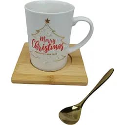 Кружка новогодняя Olens 8030-290-2 Белое Рождество керамическая на подставке с ложкой 160мл