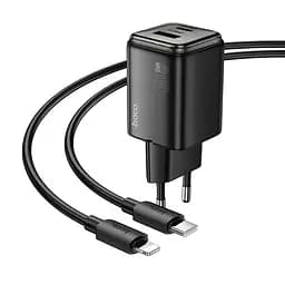 МЗП Hoco N53 Monsoon PD30W+QC3.0 (1USB-A/1C) + кабель Type-C to Lightning Black - мініатюра 2