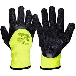Рукавички захисні Mastertool латексні спінені зморшкуваті утеплені 11" (неоново-чорна) (в упаковці 2 шт.)