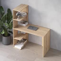 Компьютерный стол Vays M-16 Дуб Сонома, письменный с боковым стеллажем слева, ЛДСП, 120×60×148 см - для дома, учебы, офис