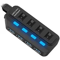 Хаб Usb Lapara LA-Usb305, черный, Usb 3.0 - 4xUsb 3.0, LED подсветка и выключатель для каждого порта, блок питания (5V / 2A)