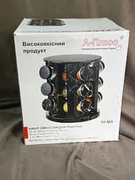 Органайзер А-Плюс 13 предметів набір для приправ на підставці що обертається 12 баночок по 80 мл металева стійка Чорний мармур - мініатюра 5