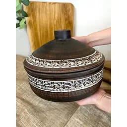 Сковорода 3 літри керамічна (глиняна) з кришкою різьблена  