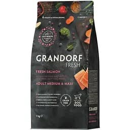 Сухий беззерновий корм для дорослих собак середніх та великих порід Grandorf Fresh Salmon & Sweet Potato Adult Dog Medium & Maxi з лососем та бататом 1 кг