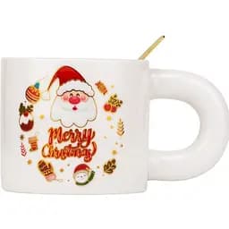 Чашка новогодняя Elisey 9150-021-3 Funny Santa керамическая с ложкой 300 мл Белая