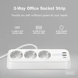 Digitus Блок розеток DIGITUS Office, 3xSchuko, 2xUSB-A, 1xUSB-C, 16A, 1.5м, вилка Schuko, білий - мініатюра 5