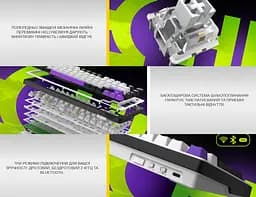 Клавиатура игровая механическая HATOR HK-75-WV Wireless Hellyberry Switch USB, 2,4 ГГц, Bluetooth 5.3 White-Violet - мініатюра 10