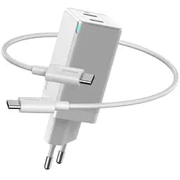 Сетевое зарядное устройство Baseus GaN2 Q.Charger C+C 45W With Mini Cable Type-C toType-C 60W White CCGAN-M02