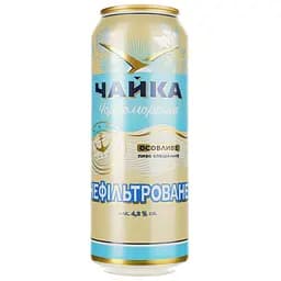 Пиво Чайка Чорноморська Особливе, світле нефільтроване пастеризоване 4,3%, з/б, 0,5 л