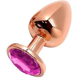 Металлическая анальная пробка Wooomy Tralalo Rose Gold Metal Plug Magenta L диаметр 4 см длина 9 с