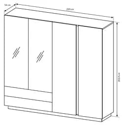 Шафа для одягу Perfect Home Арко / Arco 4-дверна з дзеркалом 4D2S/220 Білий глянець/дуб грандсон (PFH-091041) - мініатюра 7