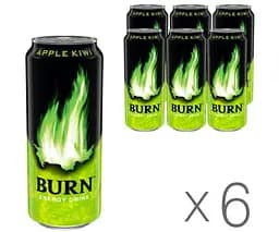 Burn Apple Kiwi, Упаковка 6 шт. по 0,5 л, Напій енергетичний Берн Яблуко-Ківі