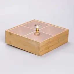 Менажниця бамбукова Yiwu HB-40-2 квадратна з кришкою 22x22x6.5см Бежевий - мініатюра 4