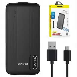 Зовнішній акумулятор Power bank AWEI P20K 10000 mAh 2 USB батарея заряджання Чорний