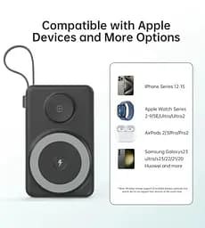 УМБ Choetech Magnetic Wireless 10000mAh 22.5W,PD,QC3.0 USB-A,2xUSB-C AppleWatchcharg,build in type-C - мініатюра 5