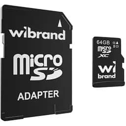 Карта памяти Wibrand microSDXC, 64Gb, Class10 UHS-I U1, адаптер SD (WICDXU1/64GB-A)
