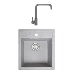 Гранітна мийка з краном квадратна WIZ № 19 420х510 мм (Сіра)